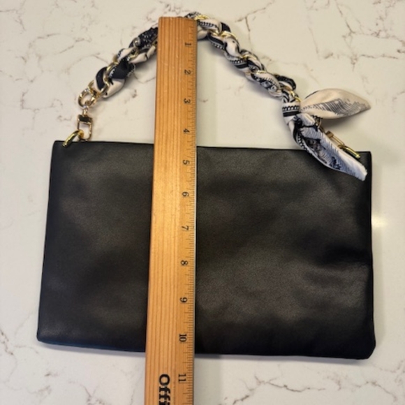 Christian DIOR beauty CD chain bag scarf clutch purse shoulder black leather - Picture 7 of 8